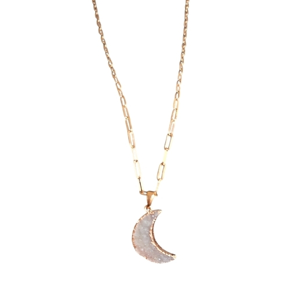 Jewelry - Druzy Moon Rose Gold Necklace